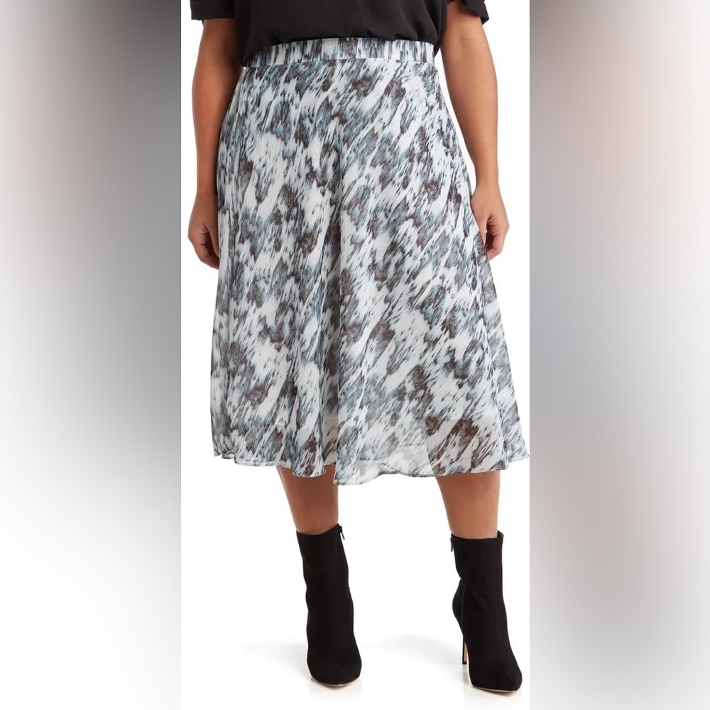T Tahari Printed A Line Flare Skirt Gray 2X $88 Comfortable Chic Career NWT